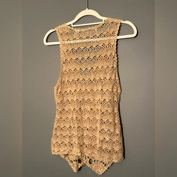 Marie y. Crochet vest Y2K beige size large top shirt with buttons - Picture 7 of 7